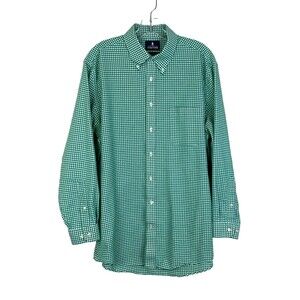 Stafford Men's Wrinkle-Free Oxford Dress Shirt 16 1/2 32-33 Green Gingham Check